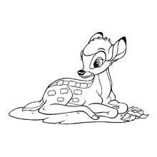 Bambi resting on the grass coloring page