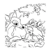 Bambi with mom and forest friends coloring page