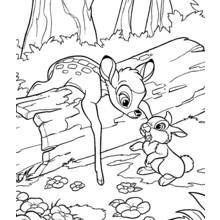 Bambi and Thumper by the fallen log coloring page