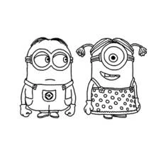Minion in polka-dot dress with pigtails coloring page