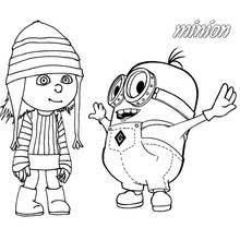 Agnes and a Minion waving hello coloring page
