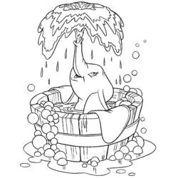 Dumbo taking a bubbly bath coloring page