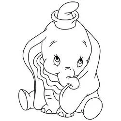 Dumbo sitting shyly with his trunk coloring page