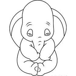 Dumbo sitting with a sad expression coloring page