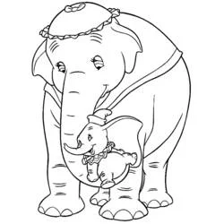 Dumbo held by his mother's trunk coloring page