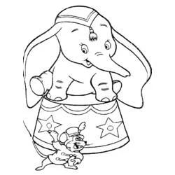 Dumbo sitting on his circus podium coloring page
