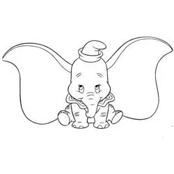 Dumbo sitting with his big ears spread out coloring page