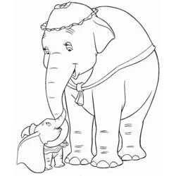 Dumbo touching trunks with his mother coloring page