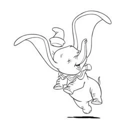 Dumbo flying with big ears spread coloring page