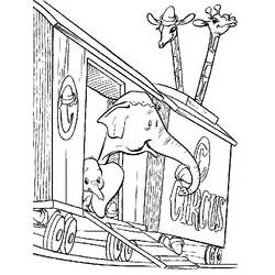 Dumbo and his mother in the circus train wagon coloring page