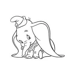 Dumbo sitting sadly with trunk curled up coloring page