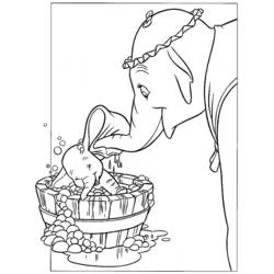Dumbo taking a bath with his mother coloring page