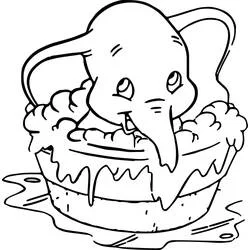 Dumbo taking a bubble bath coloring page