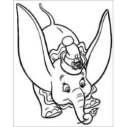 Dumbo flying with Timothy Mouse on his hat coloring page