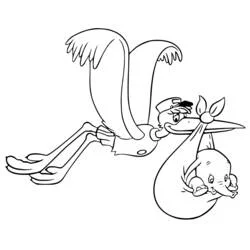 Dumbo carried by the stork in a bundle coloring page