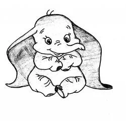Dumbo sitting with his ears spread out coloring page
