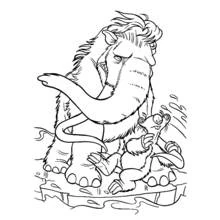 Manny and Scrat floating on an ice floe coloring page