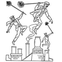 Mary Poppins chimney sweeps dancing on rooftops coloring page