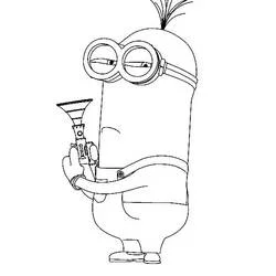 Minion Kevin holding a small trumpet coloring page
