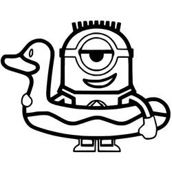 Minion floating with a duck swim ring coloring page
