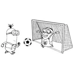 Minions playing soccer coloring page