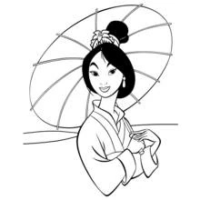 Mulan holding a paper umbrella coloring page