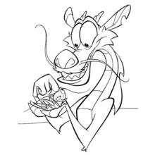 Mushu holding Cri-Kee in his hands coloring page
