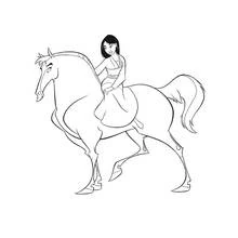 Mulan riding on her horse coloring page