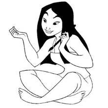 Mulan painting her nails coloring page