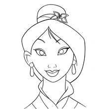 Mulan smiling in close-up portrait coloring page