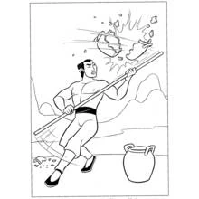 Mulan training with a staff coloring page