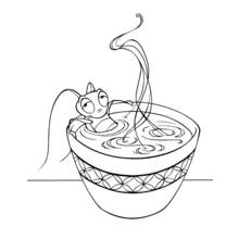 Mushu peeking out of a steaming bowl coloring page