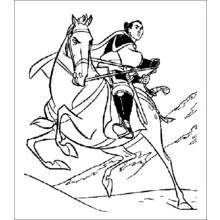 Mulan riding a galloping horse coloring page