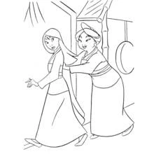Mulan being pushed by the matchmaker coloring page