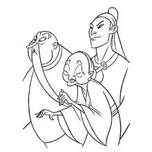 Mulan matchmaker with two elders coloring page