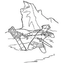 Mulan pulling a decorated banner from the ground coloring page