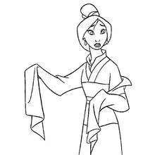 Mulan wearing a traditional kimono coloring page