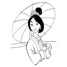 Mulan holding a parasol coloring page