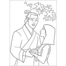 Mulan and Shang holding hands coloring page