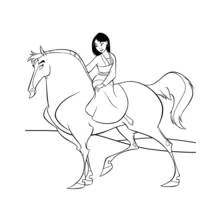 Mulan riding her horse Khan coloring page
