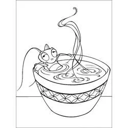 Cri-Kee dipping into a bowl of tea coloring page