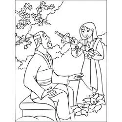 Mulan presenting the sword to Fa Zhou coloring page