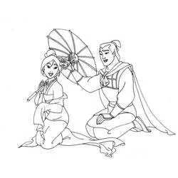 Mulan and Li Shang under a parasol coloring page
