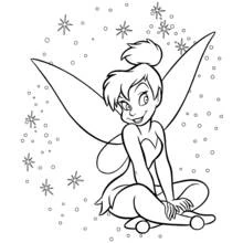 Tinker Bell sitting with sparkles around her coloring page