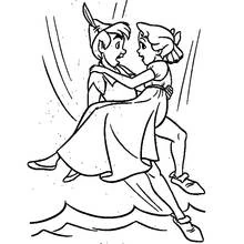 Peter Pan flying while holding Wendy coloring page