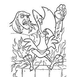 Grotesque bird among flames coloring page