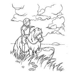 Young rider on a pony overlooking the land coloring page