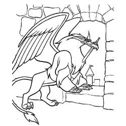 Griffin holding a sword in a stone archway coloring page