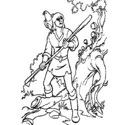 Kayley in the forest with her staff coloring page