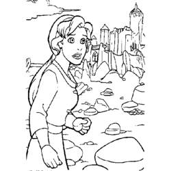 Kayley near a rocky castle coloring page